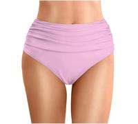 Slip bikini da donna 2026, a tinta unita, a pieghe, a doppio strato, per un weekend rilassato, per spiaggia e piscina, tessuto in nylon spandex, abbigliamento estivo per vacanze acquatiche, rosa, S