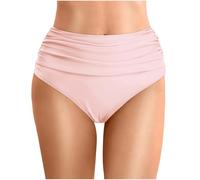 Slip bikini da donna 2026, a tinta unita, a pieghe, a doppio strato, per un weekend rilassato, per spiaggia e piscina, tessuto in nylon spandex, abbigliamento estivo per vacanze acquatiche, rosa