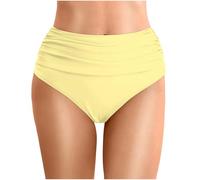 Slip bikini da donna 2026, a tinta unita, a pieghe, a doppio strato, per un weekend rilassato, per spiaggia e piscina, tessuto in nylon spandex, abbigliamento estivo per vacanze acquatiche, Giallo, XL