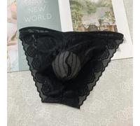Slip bikini traspirante senza cuciture da uomo realizzati con misto spandex elastico in poliammide e sacchetto per rigonfiamento (L nero)