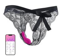Slip con vibratore controllo app - vibratore indossabile per uso esterno, tanga sexy in pizzo nero taglia S-L, FOPS M130