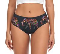 Slip da donna a vita alta con stampa allegra elefante, biancheria intima traspirante, Nero , XXL