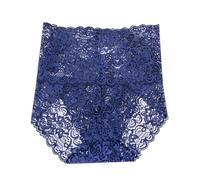 Slip da donna in cotone con pizzo a vita alta, trasparente, grande formato pancia piatta con schienale alto, comodo per l'eleganza, Blu scuro, S