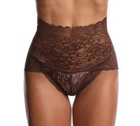 Slip da donna in cotone con pizzo a vita alta, trasparente, grande formato pancia piatta con schienale alto, comodo per l'eleganza, marrone, S