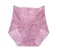 Slip da donna in cotone con pizzo a vita alta, trasparente, grande formato pancia piatta con schienale alto, comodo per l'eleganza, viola., S