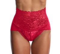 Slip da donna in cotone con pizzo a vita alta, trasparente, grande formato pancia piatta con schienale alto, comodo per l'eleganza, rosso, S