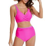 Slip da donna in seta tankini, 2 pezzi, normale, backless 2 pezzi, stampa regolabile, stampa imbottita, sexy, da donna, rosa intenso, L