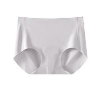 Slip da donna Plus Size a vita alta tinta unita slip senza tracce di ghiaccio non saranno catturati nel mezzo del culo delle signore del cotone biancheria intima bikini, Grigio, M