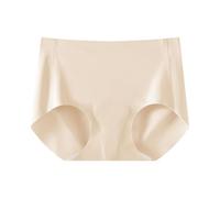 Slip da donna Plus Size a vita alta tinta unita slip senza tracce di ghiaccio non saranno catturati nel mezzo del culo delle signore del cotone biancheria intima bikini, Beige, L