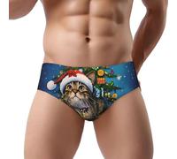 Slip da uomo con stampa di gatti di Natale Triangolo Bikini Biancheria intima Stampa Slip Traspirante, Gatti di Natale 1, L