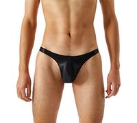 Slip da uomo lucido effetto bagnato, perizoma a T back mini slip sexy a olio con rigonfiamento, bikini slip erotico, biancheria intima stretch a basso rise thongs corto stretto, O nero., XL