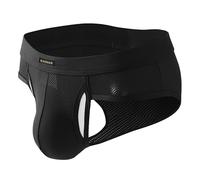 Slip da uomo, taglio profondo, biancheria intima sexy da uomo, seta di ghiaccio, traspirante, fessura laterale impedisce l'umidità nello scroto, Nero , M