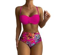 Slip Donna Costume Donna 2 Pezzi Sexy Due Pezzi Bikini da Costumi da Bagno A Due A Vita Alta Costumi Bagno con Stampa Floreale Swimwear Abbigliamento (Hot Pink L)
