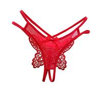 Slip Donna Cotone Perizoma da Donna a Vita Bassa in Rete Senza Tracce Ricamato con Grande Farfalla Mutande Lovable Ciclo Mestruale Sottogonna Donna (Red, One Size)