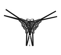 Slip Donna Pizzo Mutande Sexy a Vita Bassa con Farfalla Ricamata da Donna Perizoma da Massaggio con Perle a Taglio Aperto Slip Donna Natalizio Slip Cotone Bianche Donna (Black, One Size)