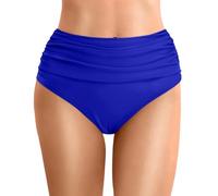 Slip Donna Vita Alta Taglie Forti Costumi Mare Estivi Fondo Bikini Contenitivo Fascia Elastico Coprente Pancia Modellante Nuoto Spiaggia Pantaloncini Costume Retro Elegante (Blue, XL)