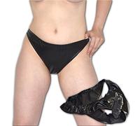 Slip fetish Pure Lust con dildo per donna - slip di castità stravaganti, stimolazione discreta, vinile elasticizzato lucido, plug per pene testurizzato, lingerie bondage