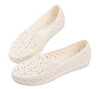 Slip in tela, da donna, con mocassini, estivi, scarpe basse, suola morbida, in gomma, casual, estive, traspiranti, per il tempo libero, bianco, 36 EU