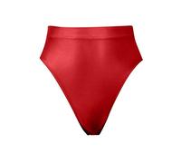 Slip in vita da donna, senza cuciture, per la pancia, per il sentiero, da donna, taglie grandi, sexy, metallizzato, lucido, a vita alta, biancheria intima elasticizzata, Colore: rosso, XXL