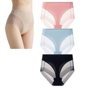 Slip modellanti senza cuciture in seta di ghiaccio a vita alta, slip trasparenti in rete senza tracce, mutandine trasparenti in rete per donna (3pcs C,L:50-60kg)