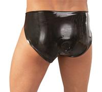 Slip Mutande in Latex Nero da Uomo con Dildo Anale Interno + Guaina per Pene