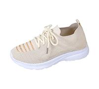 Slip On da donna, scarpe da corsa, tinta unita, scarpe da ginnastica, traspiranti, in rete, comode, da corsa, con suola morbida, antiscivolo, per tennis, fitness, palestra, jogging, beige., 41 EU