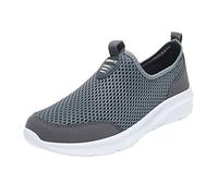 Slip On Sneaker da uomo, scarpe da passeggio, scarpe estive in rete, per il tempo libero, antiscivolo, scarpe da corsa su strada, palestra, scarpe da ginnastica piatte senza lacci, grigio., 45 EU