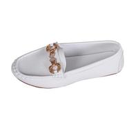 Slip on Sneakers da donna in ecopelle, scarpe da vela, traspiranti, tinta unita, per il tempo libero, sport, mocassini, casual, scarpe da balerina, scarpe basse, bianco, 39 EU