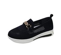 Slip on Sneakers da donna, scarpe da camminata, scarpe da corsa, casual, in rete, traspirante, suola morbida, scarpe da ginnastica Solid Color Flock Laterale, Piattaforma comoda, Blu scuro, 42 EU