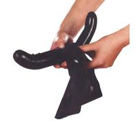Slip Strap-On Donna in Latex Lattice Nero Doppio Dildo Fallo Interno + Esterno