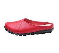 Slipper Donna Beige Eleganti Mezzi Sandalo Donna Chiuso Pantolette con Punta Chiusa Ricamo Floreale Mules Antiscivolo Scarpe da Giardino Sabots Pantofole In Pelle, Colore: rosso, 44 EU