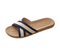 Slippers - Pantofole da donna estive, in lino, morbide e antiscivolo, traspiranti, unisex, per il tempo libero, leggere, casual, basse, comode, Blu marino, 44 EU