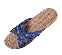 Slippers - Pantofole estive da donna, in lino, unisex, per la casa, per coppie, per la casa, per la casa, per la coppia, per la casa, per la casa, con cinghie a croce, per Leni, antiscivolo, facili da
