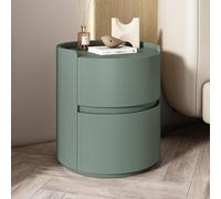 Slish - Comodino rotondo verde con Silent Der - in morbida pelle e legno massello, per soggiorno e camera da letto, tavolino funzionale