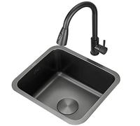 Slish Lavello da cucina sottotop nero 45 x 40 cm con doccetta estraibile e accessori, ideale per cucine piccole e moderne, soluzione perfetta per lavello bar