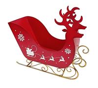 Slitta Babbo Natale rossa porta regali doni ai bambini in Metallo cm36 con Renne
