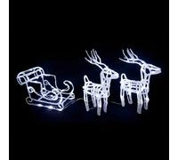 Slitta di Babbo Natale con 2 Renne Illuminata 146 LED Bianco Freddo Decorazione