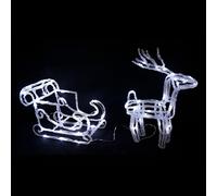 COSE DA CASA Slitta di Babbo Natale con Renna Illuminata 64 Luci LED Bianco Freddo Ghiaccio Decorazione Natalizia per Interno e Esterno