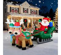 Slitta gonfiabile natalizia con Babbo Natale e renne per piazza in giardino