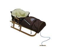 Slitta in legno per bambini con schienale, Davoser in legno, con cintura di sicurezza, schienale e sacco a pelo invernale (naturale/marrone)