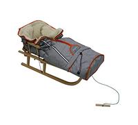 Slitta in legno per bambini con schienale, slittino Davoser, slitta in legno, con cintura di sicurezza, schienale e sacco nanna invernale (sacco a pelo naturale/grigio)