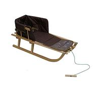 Slitta in legno per bambini con schienale, slittino Davoser, slitta in legno con cintura di sicurezza, schienale e materasso (lino naturale/marrone)