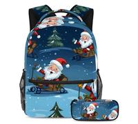 Slitta natalizia preparati per il ritorno a scuola con il nostro set zaino e astuccio per ragazzi, ragazze e adolescenti, Multicolore#02, B：29.4x20x40cm P：19x7.5x3.8cm, Zaini Daypack