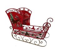 Slitta Rossa di Babbo Natale Grande in Metallo cm 120 con Agrifogli e Renne Alberi Regali Doni ai Bambini allestimenti Decorazioni Natalizi