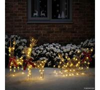 vidaXL Slitta trainata da Renna Bianco Caldo 30 x 12 x 55 cm Pet, Decorazioni di Natale LED Moderne, Eleganti Renne, Decorazioni per Interni ed Esterni, Illuminazione Calda