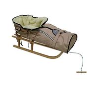 Slittino in legno per bambini con schienale e slitta Davoser in legno con cintura di sicurezza, schienale e sacco a pelo invernale (naturale/beige)