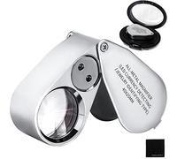 Slivery OS16 - Lente d'ingrandimento tascabile in metallo 40X con luci, pieghevole, illuminata a LED, per gioielli, piante, monete, gemme, orologi, francobolli