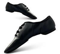 SLIX Scarpe da jazz in pelle scamosciata, con lacci, suola divisa in pelle scamosciata con toppa extra sulle dita, scarpe jazz in pelle PU, scarpe da ballo per donne e ragazze, Tacco in gomma