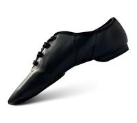 SLIX Scarpe da jazz in pelle scamosciata, con lacci, suola divisa in pelle scamosciata con toppa extra sulle dita, scarpe jazz in pelle PU, scarpe da ballo per donne e ragazze, Doppia pelle