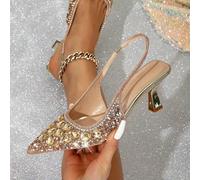 SLJYM Scarpe col Tacco Alto da Donna con Strass di Cristallo Argento, Moda Estiva, con Tacco a Spillo, da Sposa, con Coppa Dorata e Scarpe